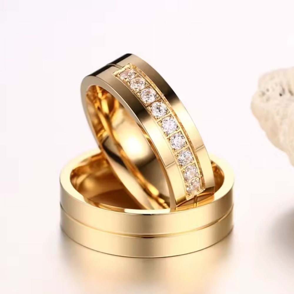 18K Gold Wedding Bridal Band Engagement Ring With Pave Diamond Inlay Unisex - Picture 5 of 7